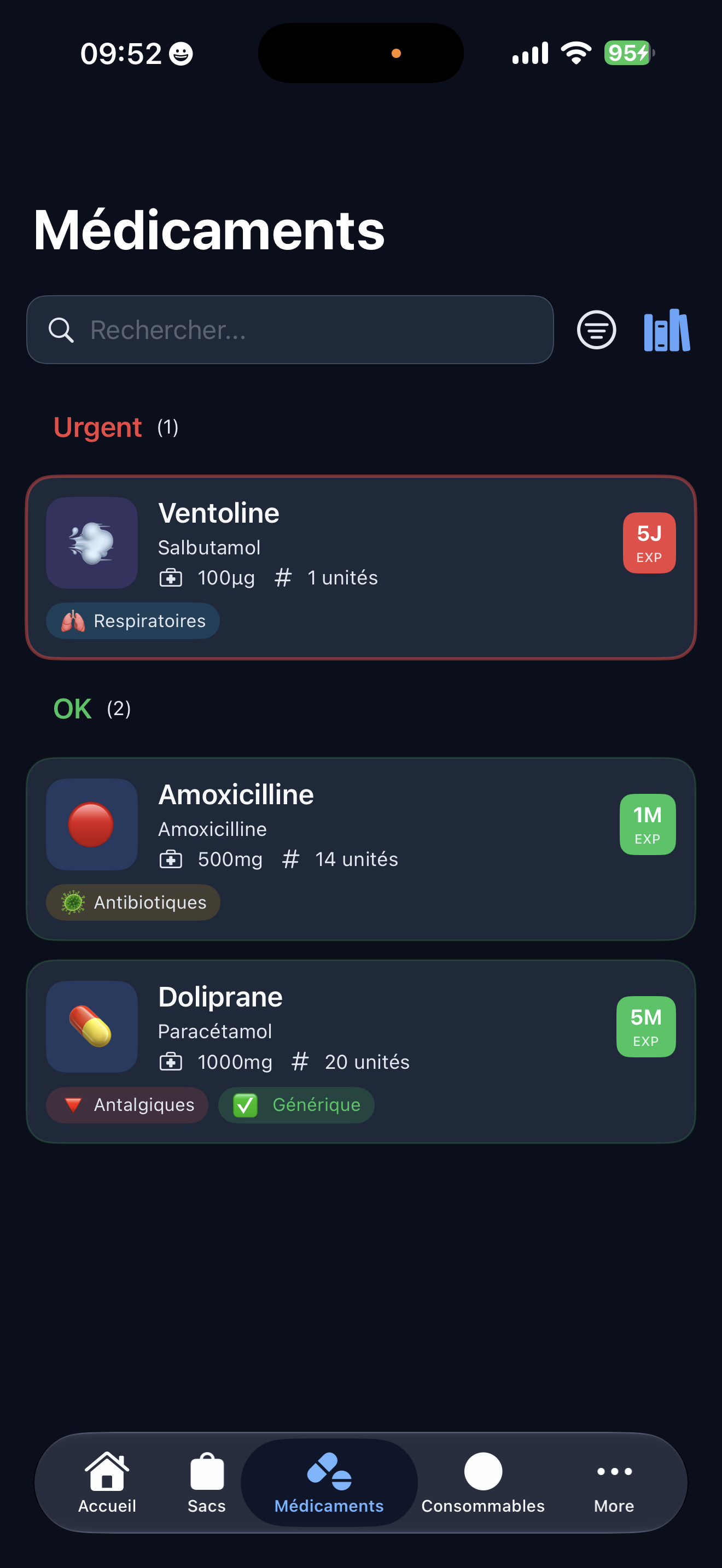 Liste des médicaments enregistrés
